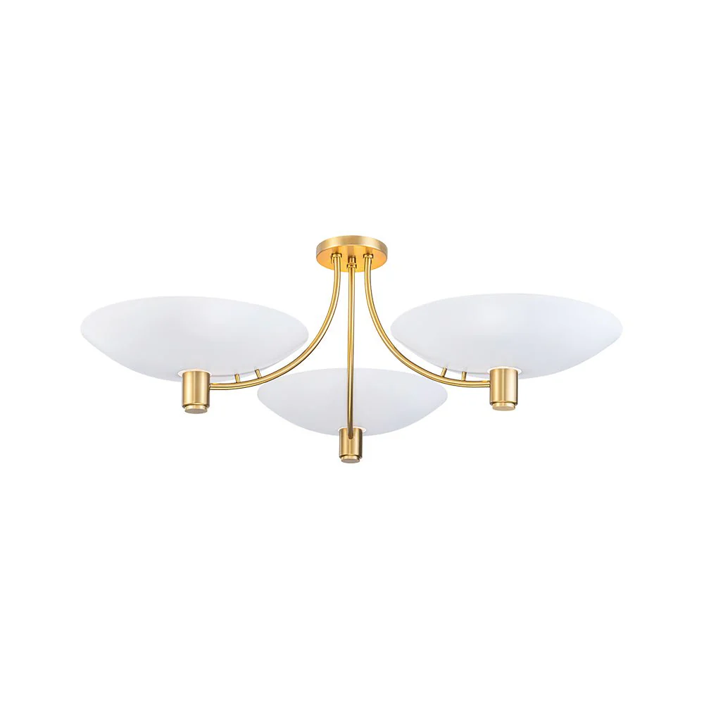 3-Light Modern Iron Brass White Saucer Semi Flush Mount - Image 5