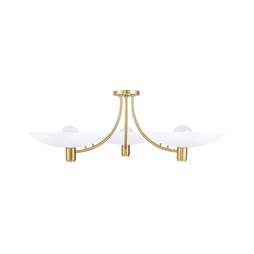 3-Light Modern Iron Brass White Saucer Semi Flush Mount - Image 6