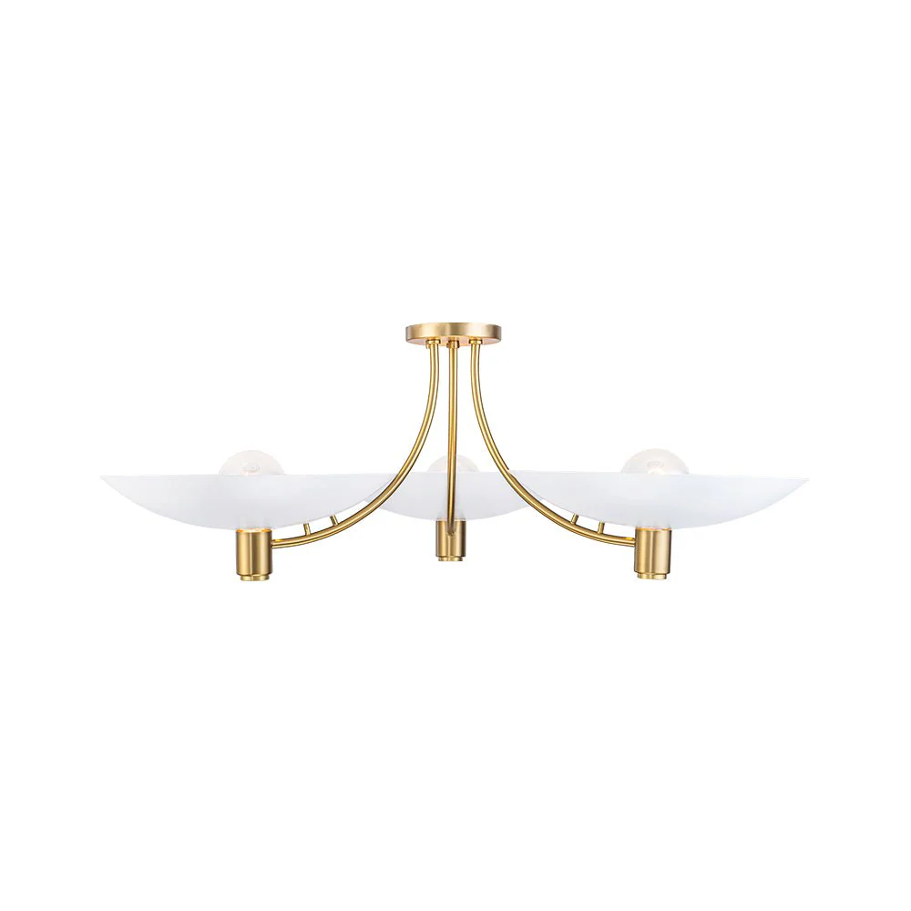 3-Light Modern Iron Brass White Saucer Semi Flush Mount - Image 7
