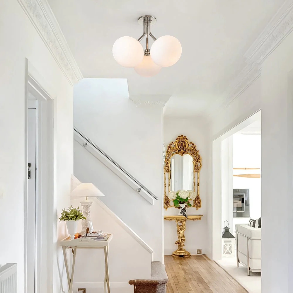 3-Light Opal Glass Sphere Semi Flush Mount Light - Image 2