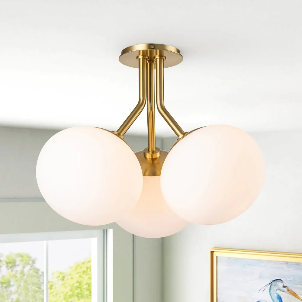 3-Light Opal Glass Sphere Semi Flush Mount Light - Image 3