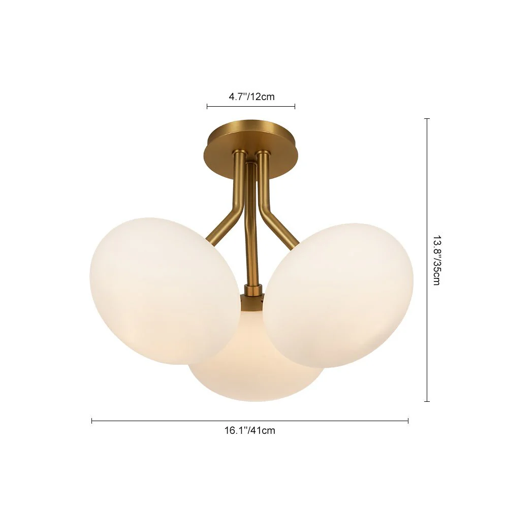 3-Light Opal Glass Sphere Semi Flush Mount Light - Image 8