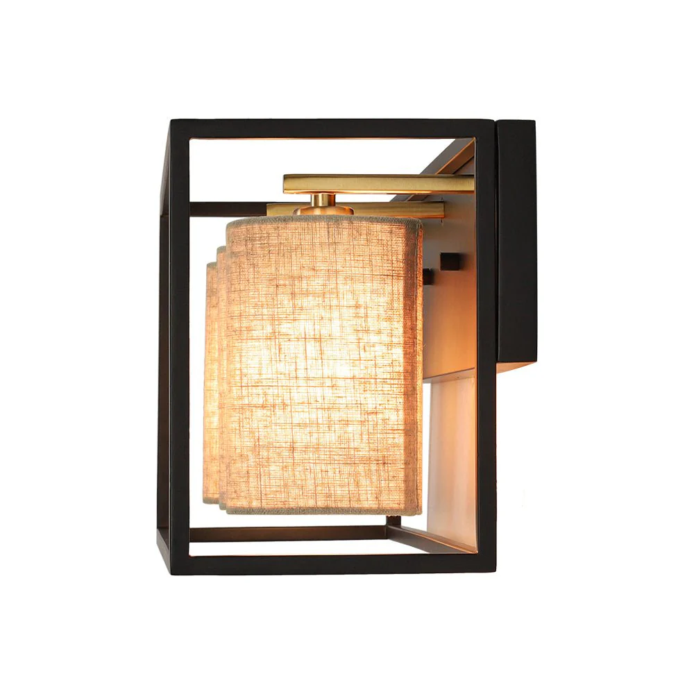 3-light Rectangular Black Frame Linen Wall Sconce - Image 11