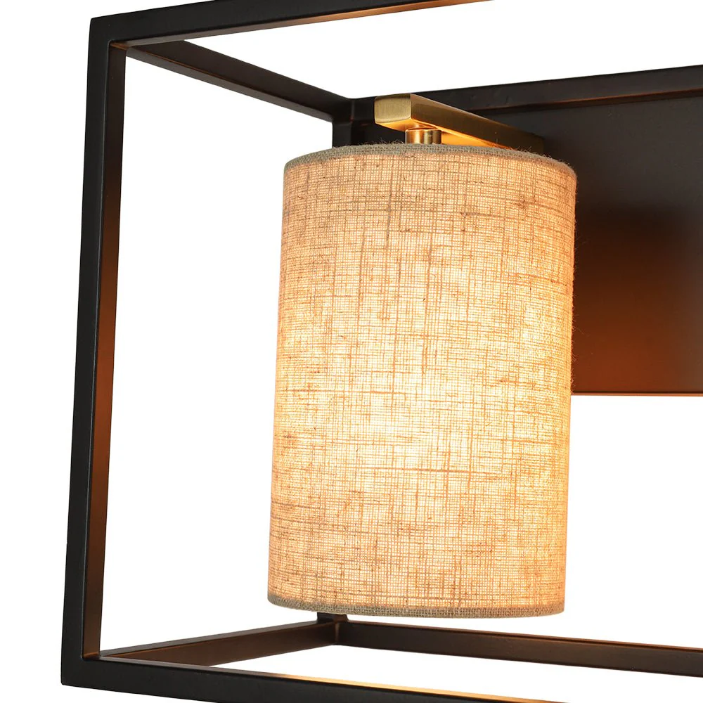 3-light Rectangular Black Frame Linen Wall Sconce - Image 12