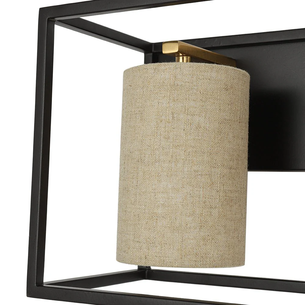 3-light Rectangular Black Frame Linen Wall Sconce - Image 13