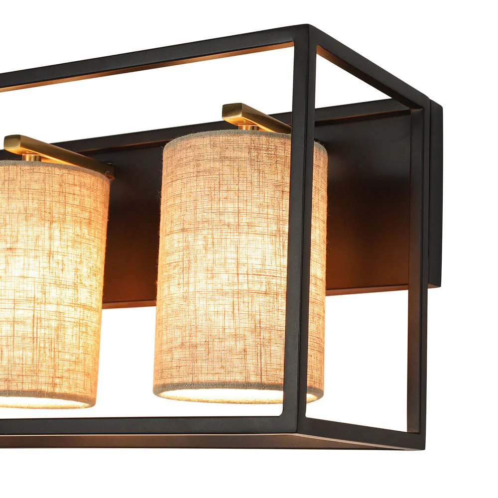 3-light Rectangular Black Frame Linen Wall Sconce - Image 14