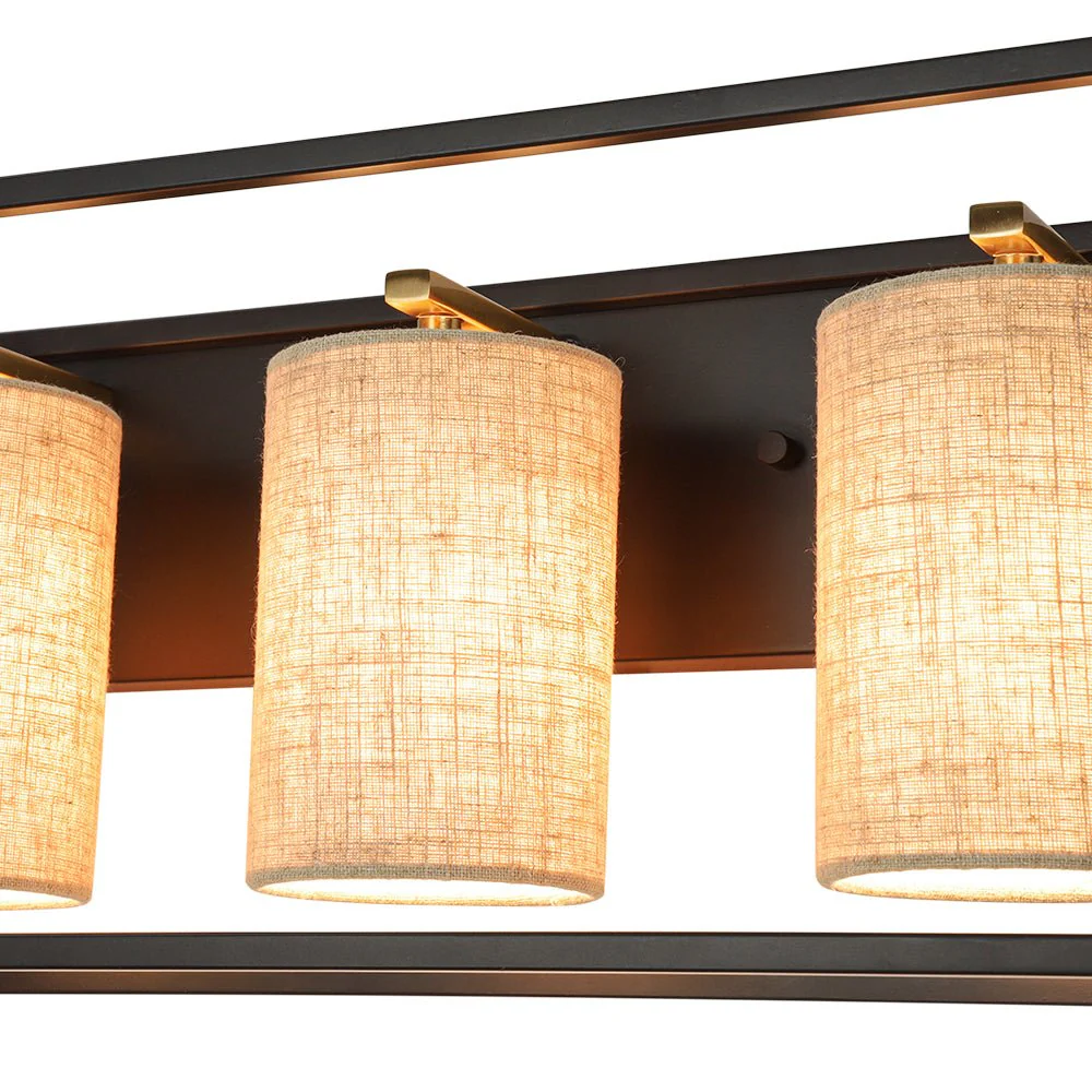 3-light Rectangular Black Frame Linen Wall Sconce - Image 15