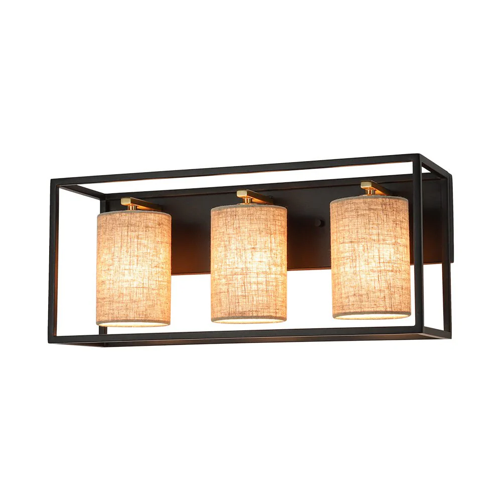 3-light Rectangular Black Frame Linen Wall Sconce - Image 3