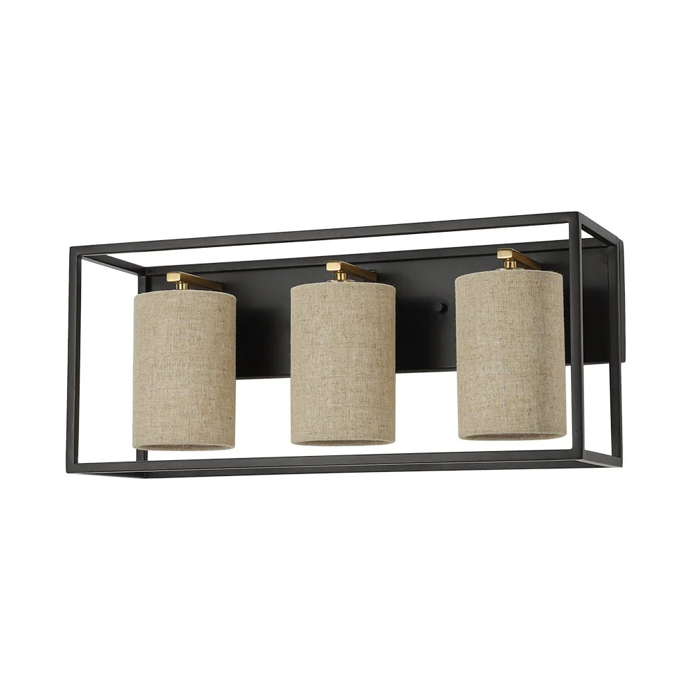 3-light Rectangular Black Frame Linen Wall Sconce - Image 4