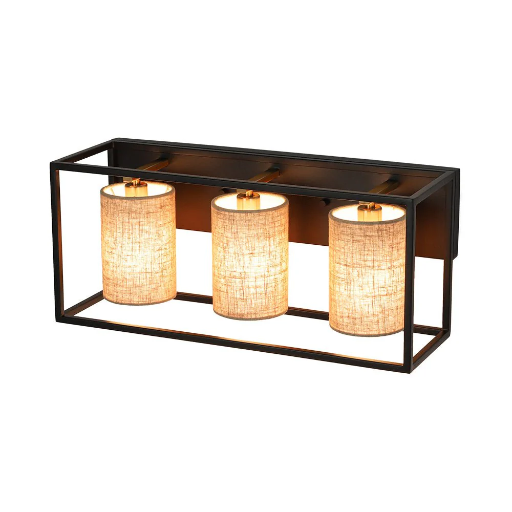 3-light Rectangular Black Frame Linen Wall Sconce - Image 5