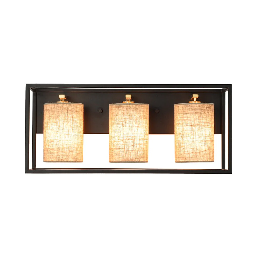 3-light Rectangular Black Frame Linen Wall Sconce - Image 6
