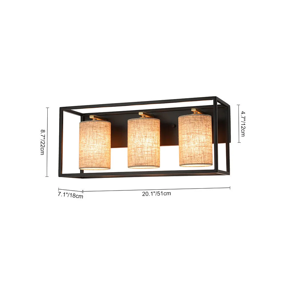 3-light Rectangular Black Frame Linen Wall Sconce - Image 7