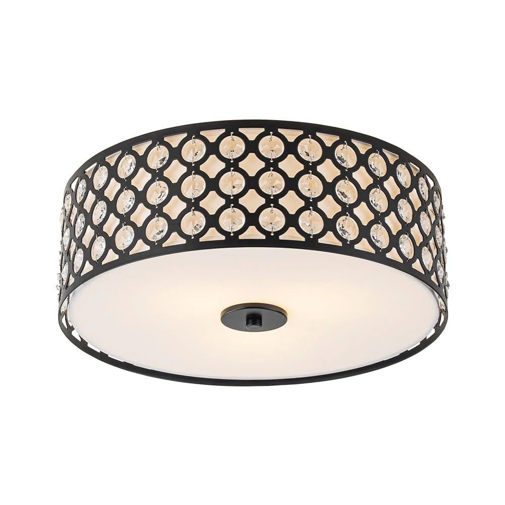 3-Light Round Drum Crystal Accented Fabric Flush Mount - Image 10