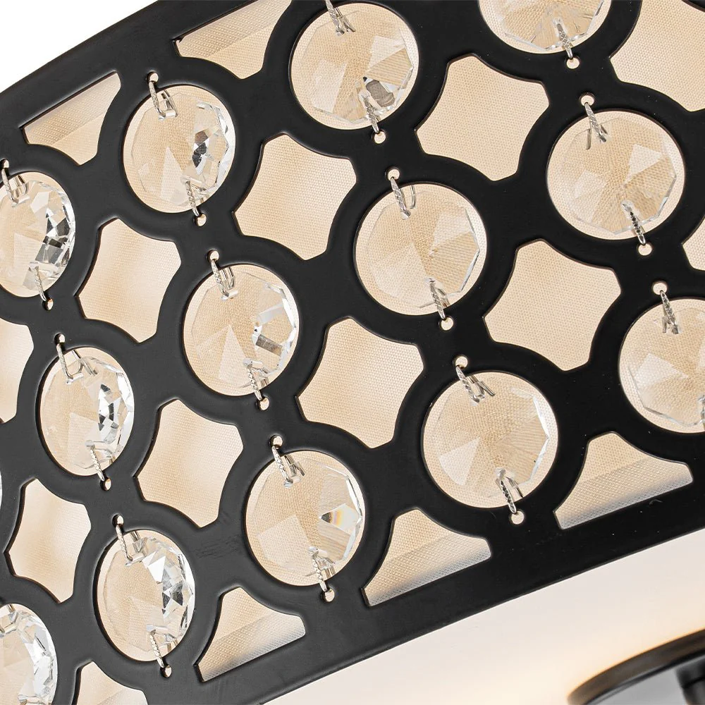 3-Light Round Drum Crystal Accented Fabric Flush Mount - Image 11