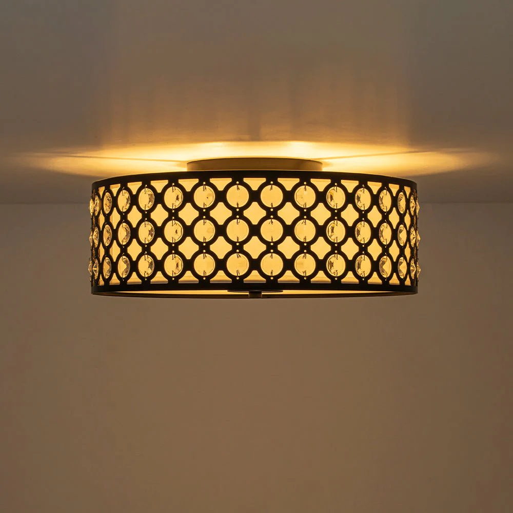 3-Light Round Drum Crystal Accented Fabric Flush Mount - Image 4