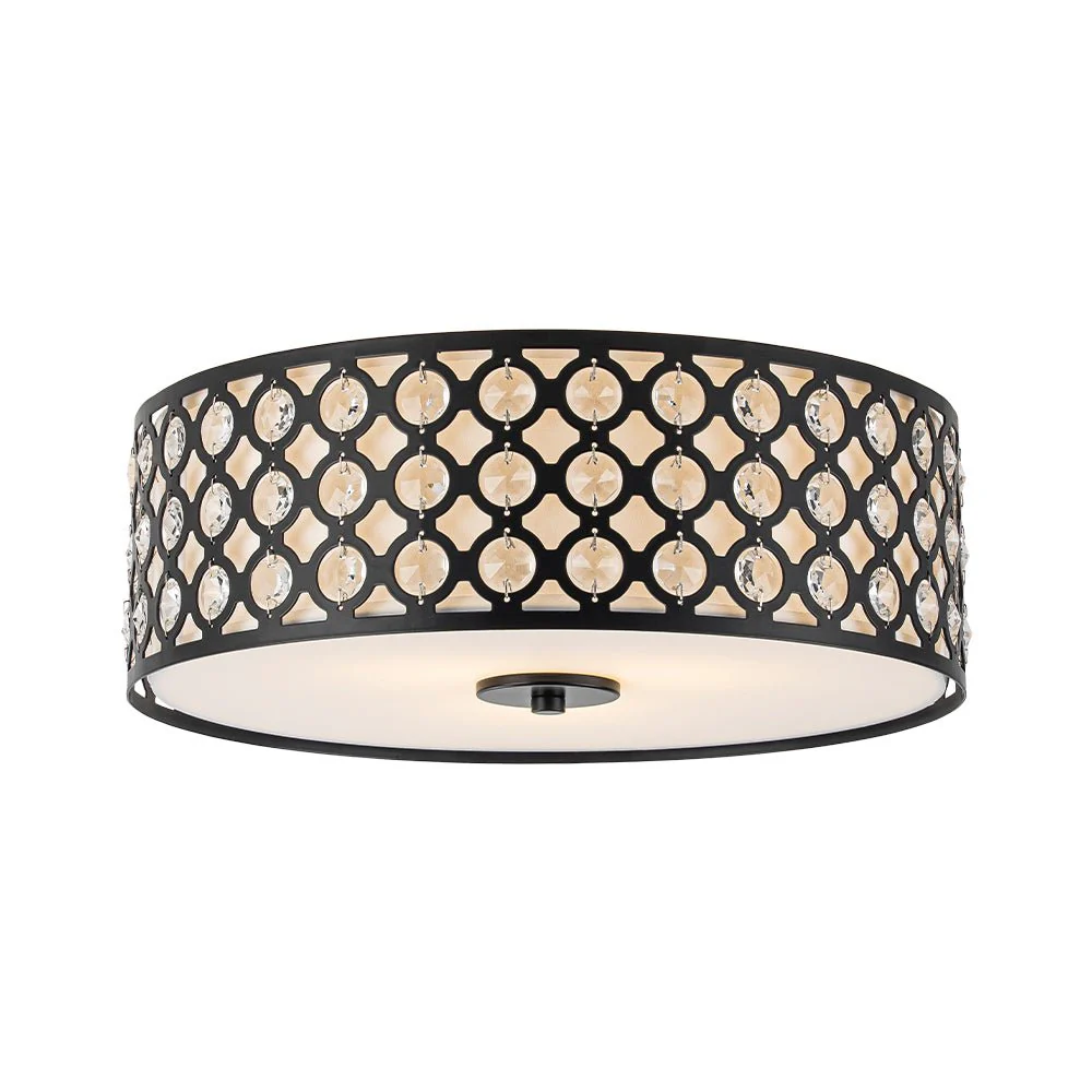3-Light Round Drum Crystal Accented Fabric Flush Mount - Image 5