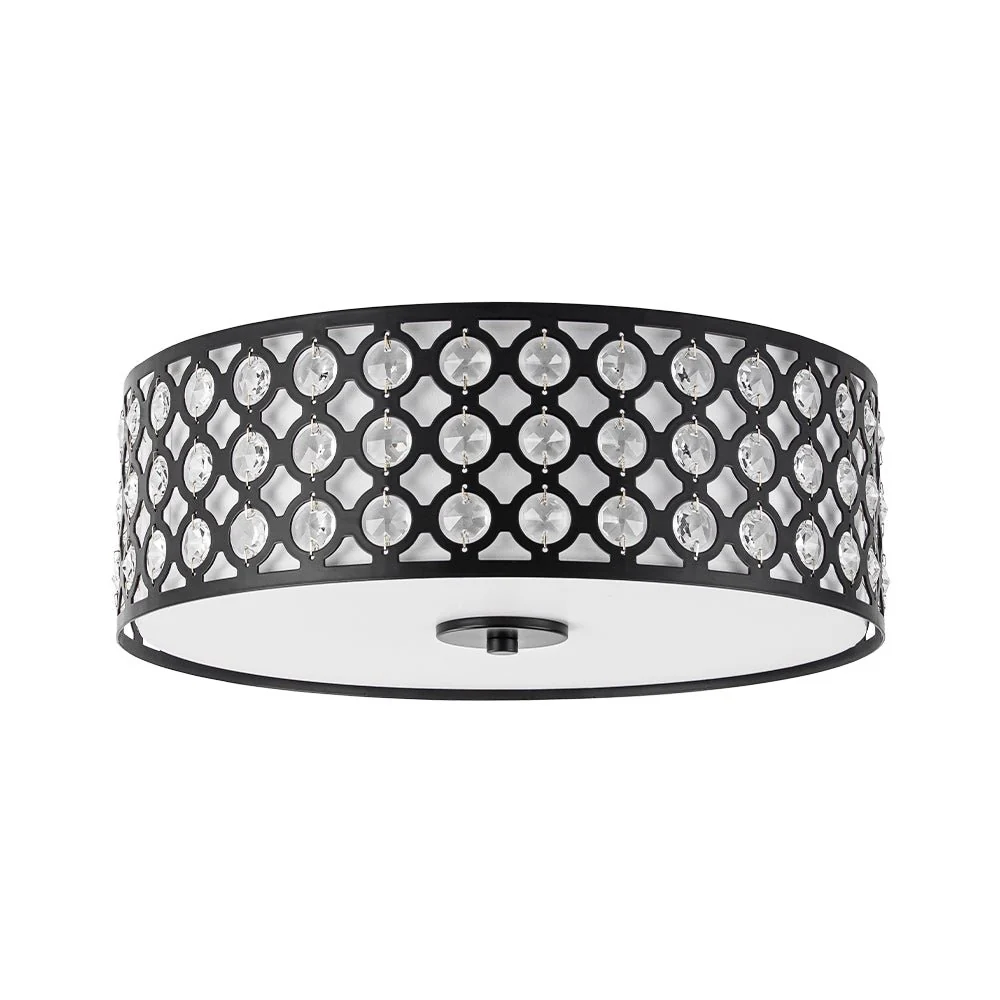 3-Light Round Drum Crystal Accented Fabric Flush Mount - Image 6