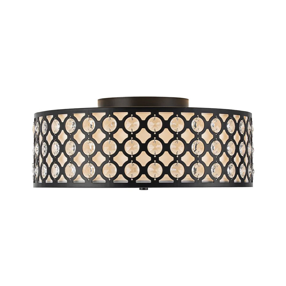 3-Light Round Drum Crystal Accented Fabric Flush Mount - Image 7