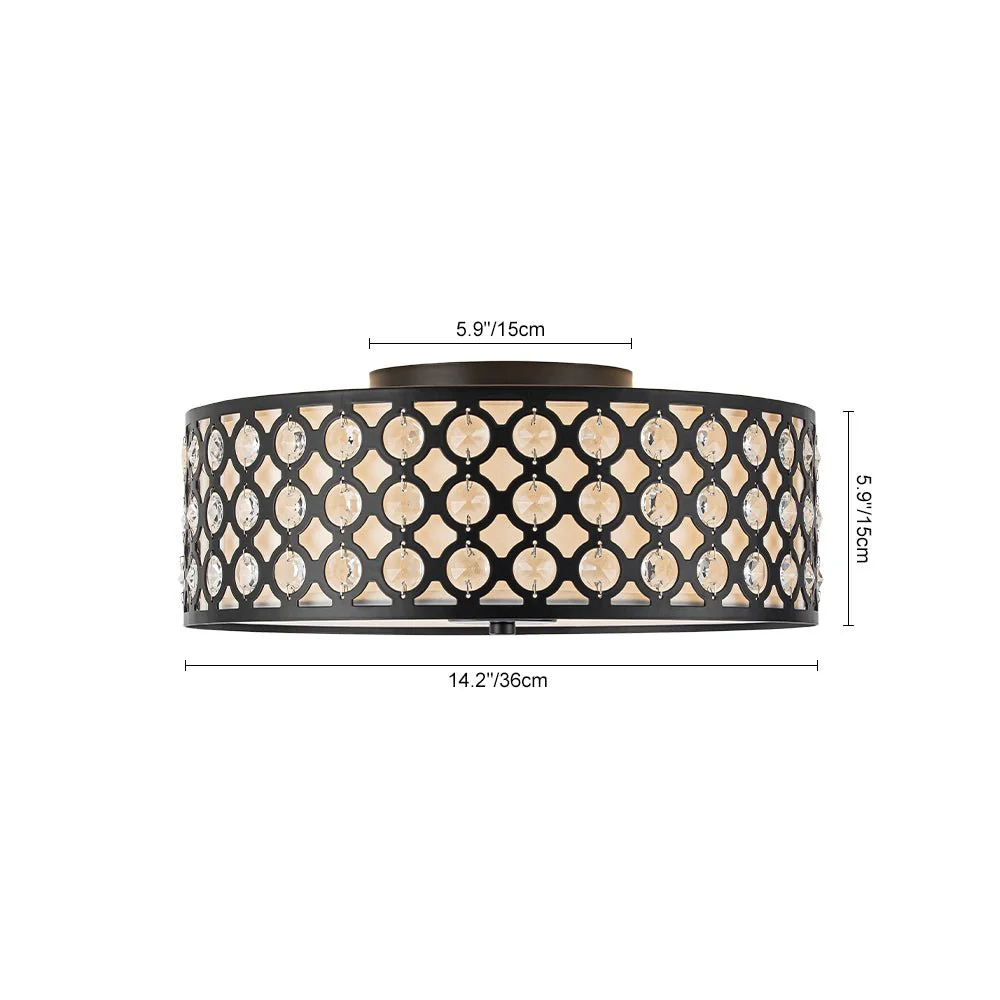 3-Light Round Drum Crystal Accented Fabric Flush Mount - Image 8