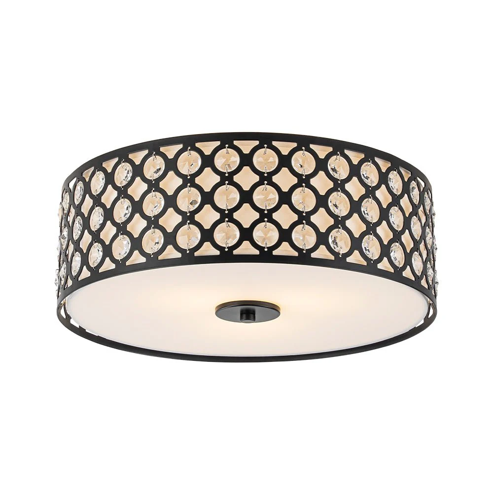 3-Light Round Drum Crystal Accented Fabric Flush Mount - Image 9