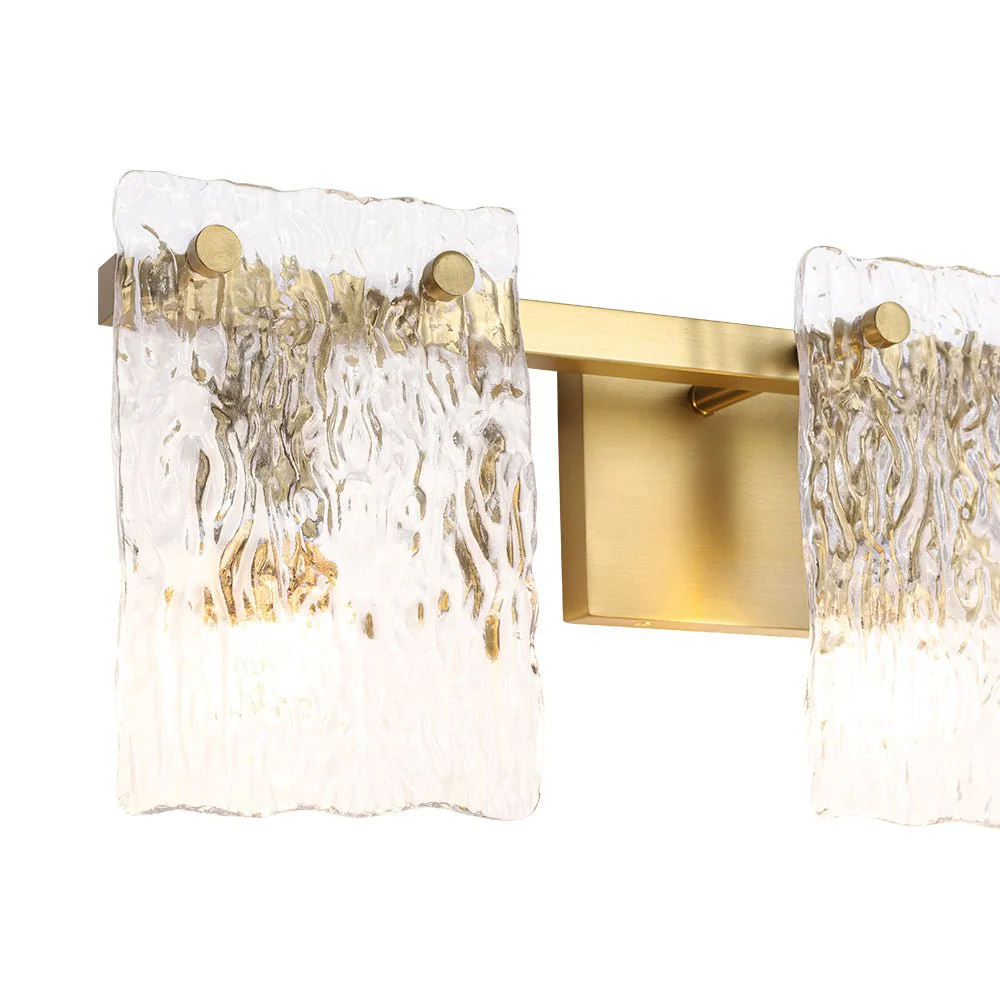 3-Light Water Glass Square Panel Brass Vanity Wall Sconce - Image 10