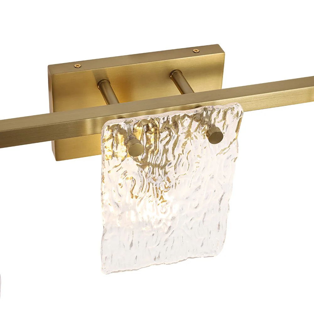 3-Light Water Glass Square Panel Brass Vanity Wall Sconce - Image 11