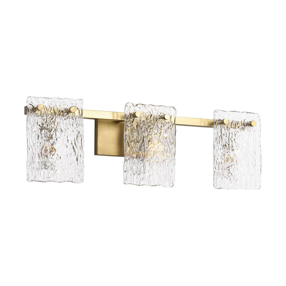 3-Light Water Glass Square Panel Brass Vanity Wall Sconce - Image 4