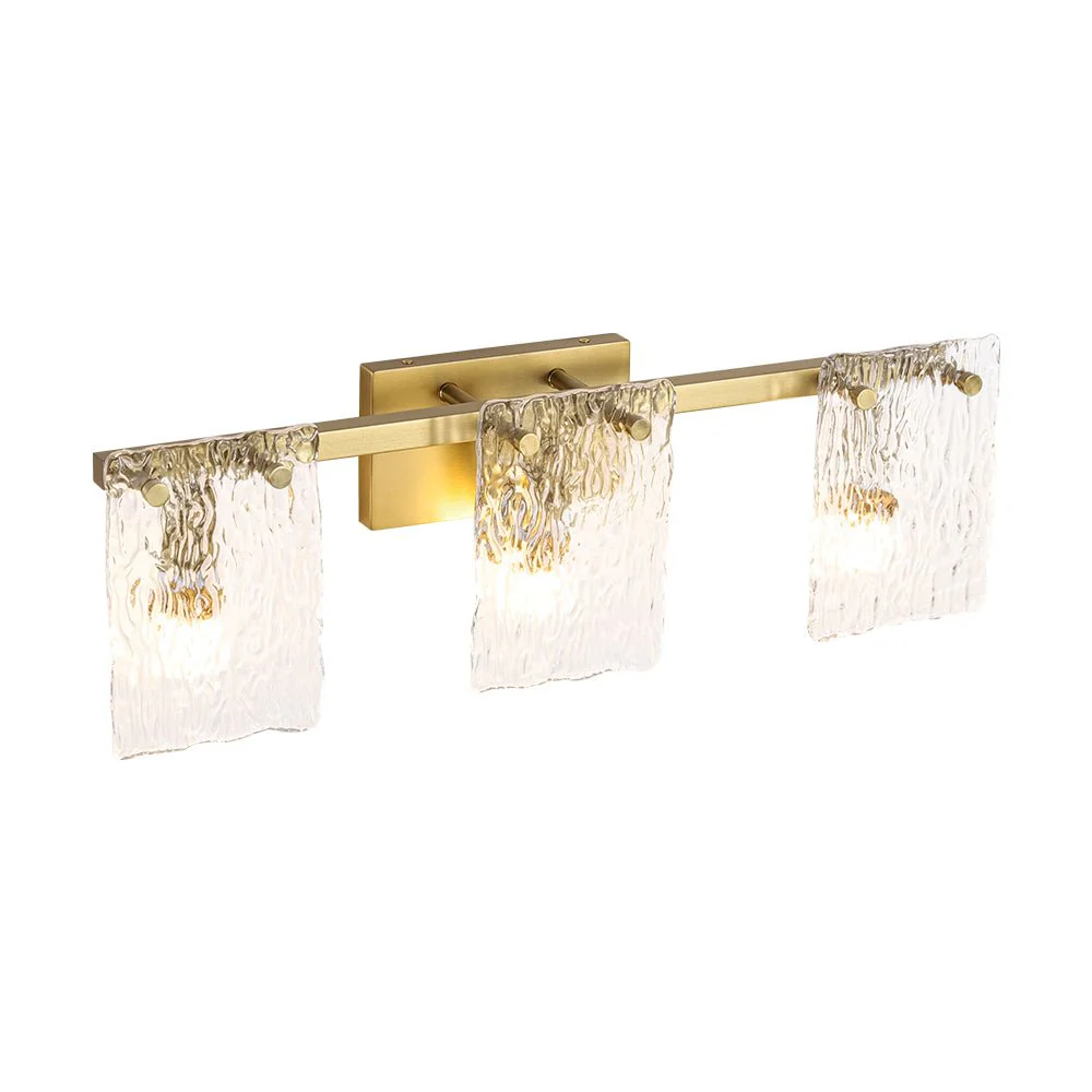 3-Light Water Glass Square Panel Brass Vanity Wall Sconce - Image 5