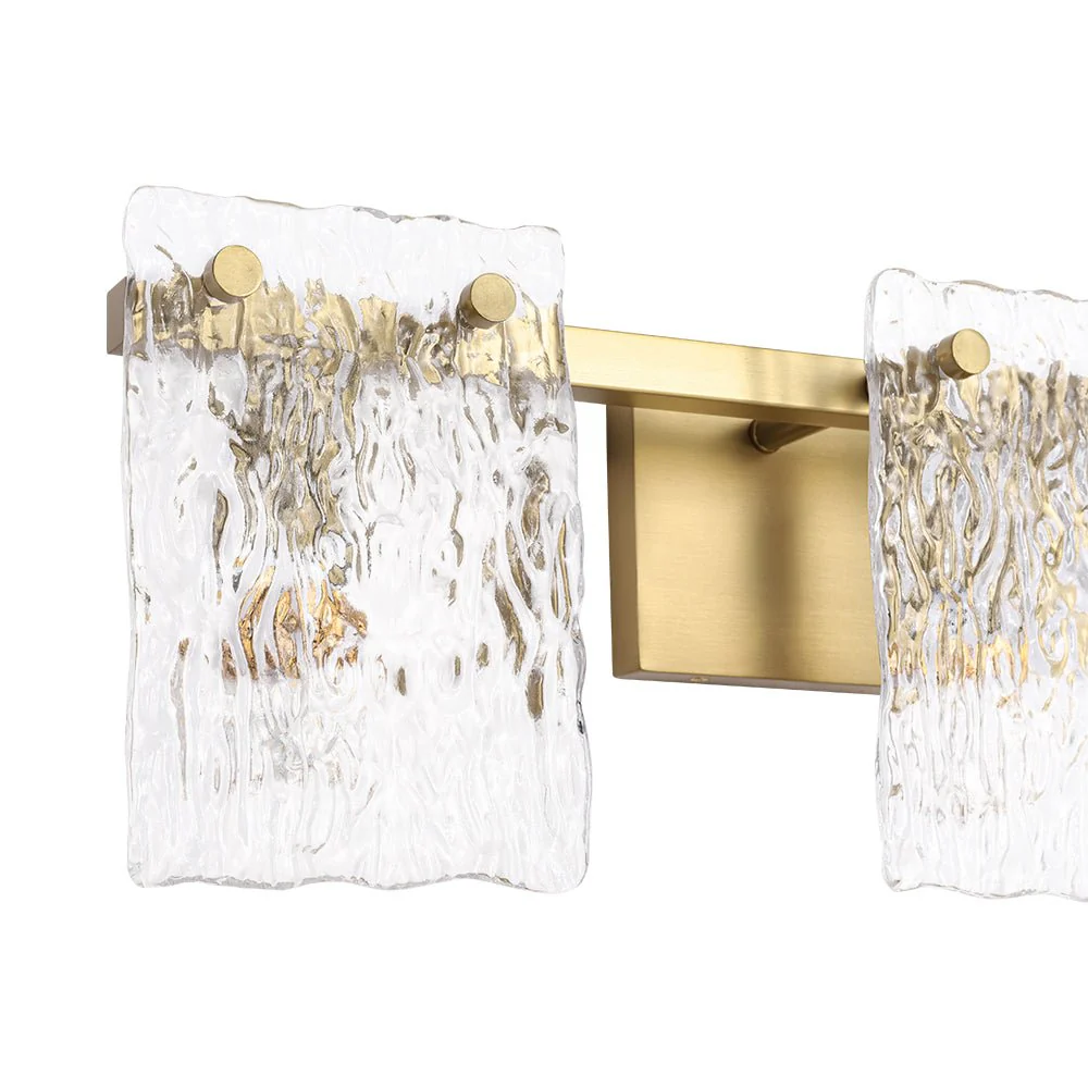 3-Light Water Glass Square Panel Brass Vanity Wall Sconce - Image 9