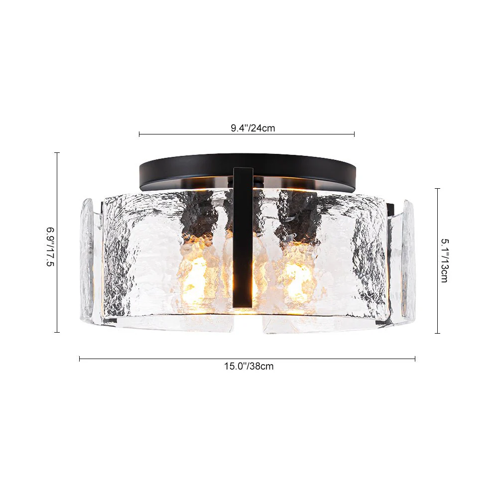 3-Light Water Textured Glass Drum Cage Semi Flush Mount - Image 10