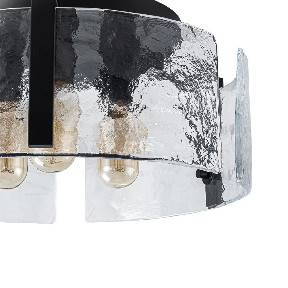 3-Light Water Textured Glass Drum Cage Semi Flush Mount - Image 12