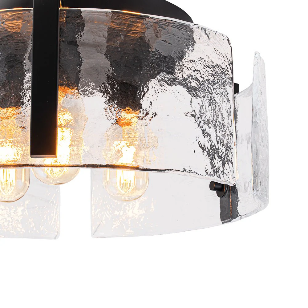 3-Light Water Textured Glass Drum Cage Semi Flush Mount - Image 13