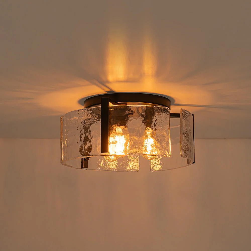 3-Light Water Textured Glass Drum Cage Semi Flush Mount - Image 15