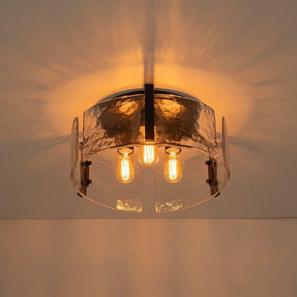 3-Light Water Textured Glass Drum Cage Semi Flush Mount - Image 16
