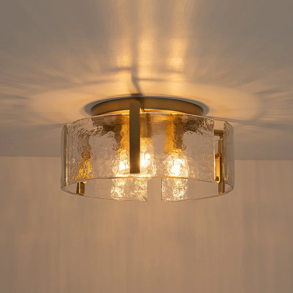3-Light Water Textured Glass Drum Cage Semi Flush Mount - Image 17