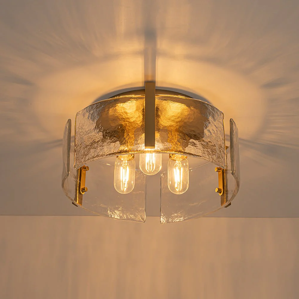 3-Light Water Textured Glass Drum Cage Semi Flush Mount - Image 18