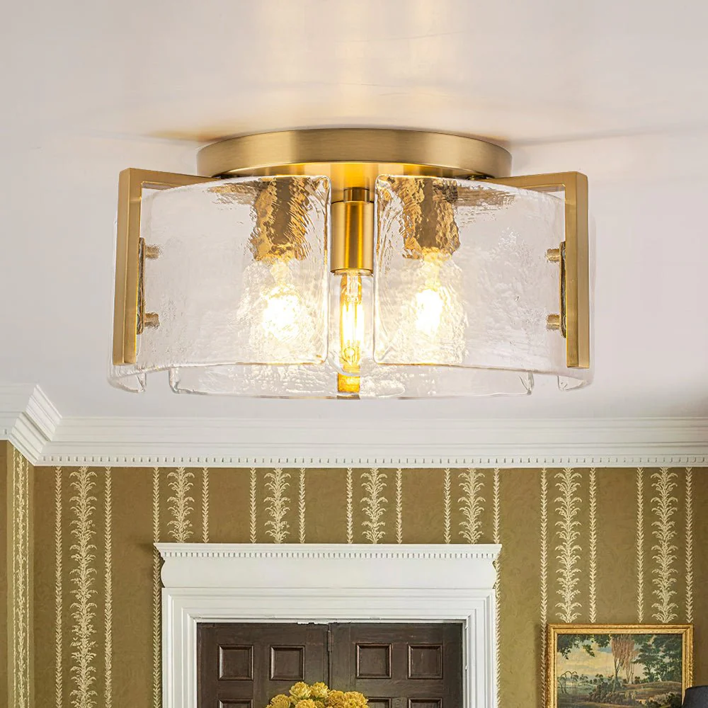3-Light Water Textured Glass Drum Cage Semi Flush Mount - Image 3