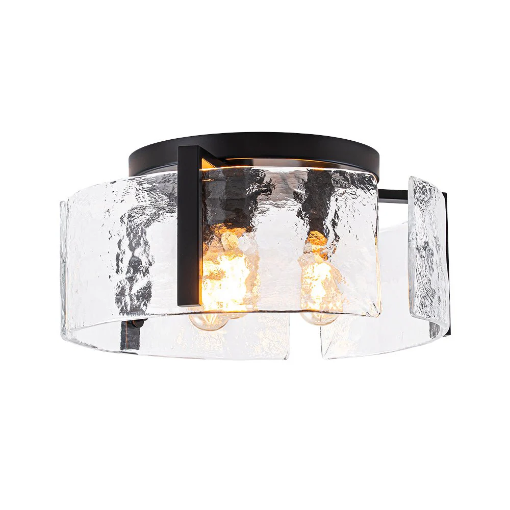 3-Light Water Textured Glass Drum Cage Semi Flush Mount - Image 5