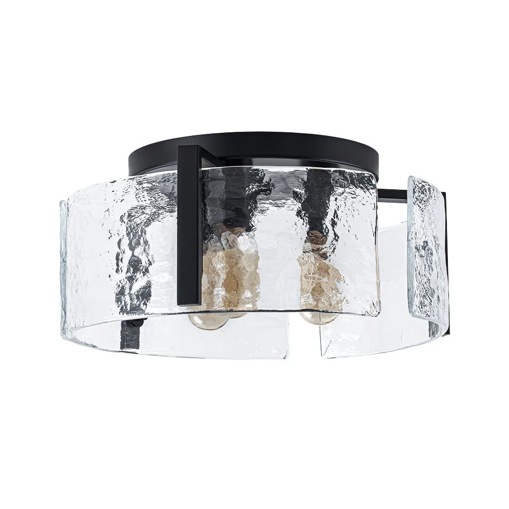 3-Light Water Textured Glass Drum Cage Semi Flush Mount - Image 6