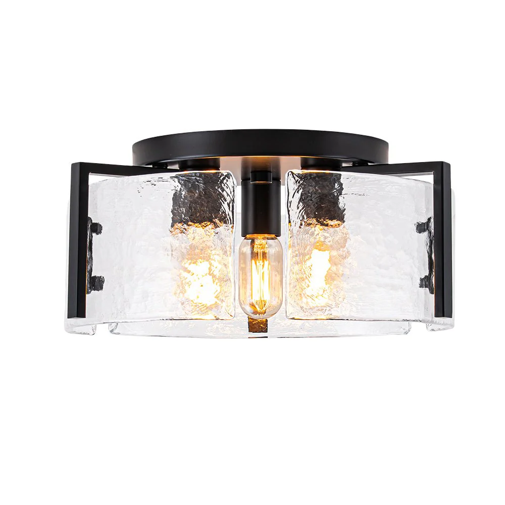 3-Light Water Textured Glass Drum Cage Semi Flush Mount - Image 7