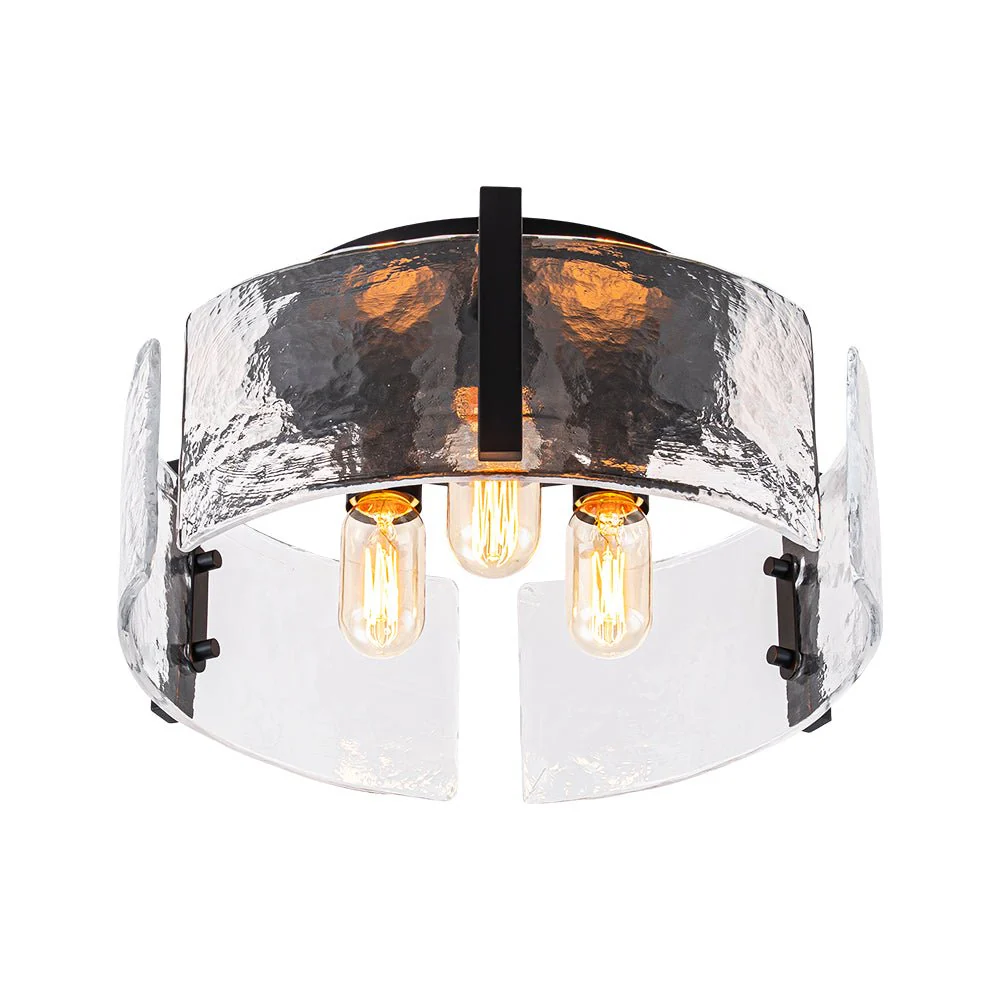 3-Light Water Textured Glass Drum Cage Semi Flush Mount - Image 8