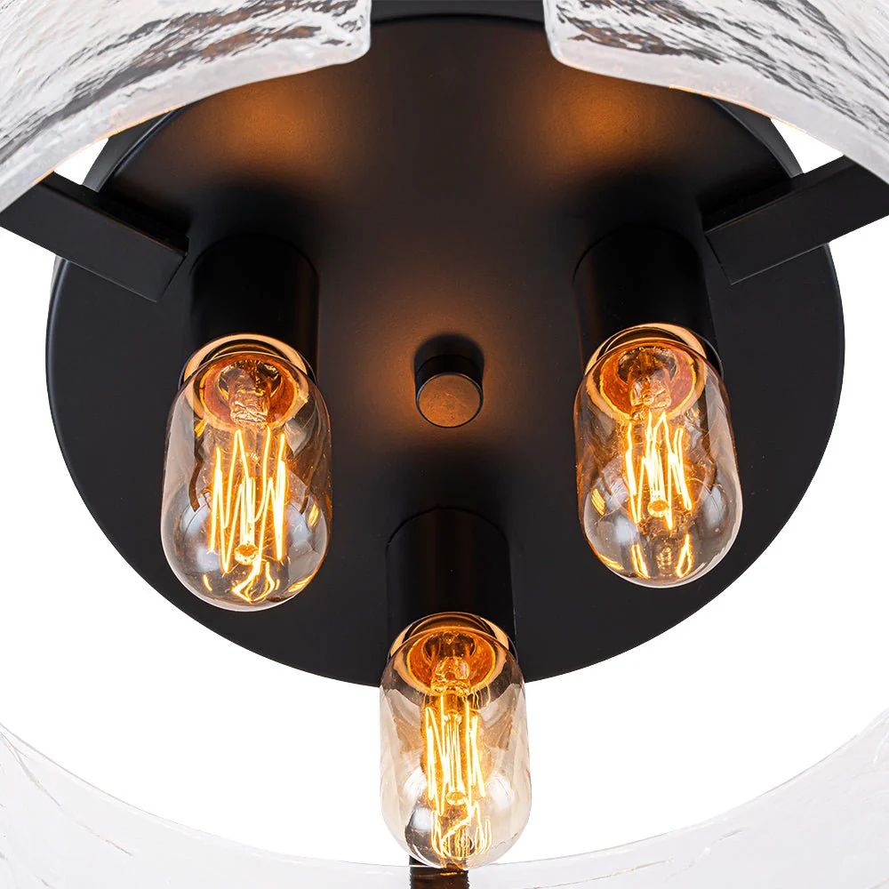 3-Light Water Textured Glass Drum Cage Semi Flush Mount - Image 9