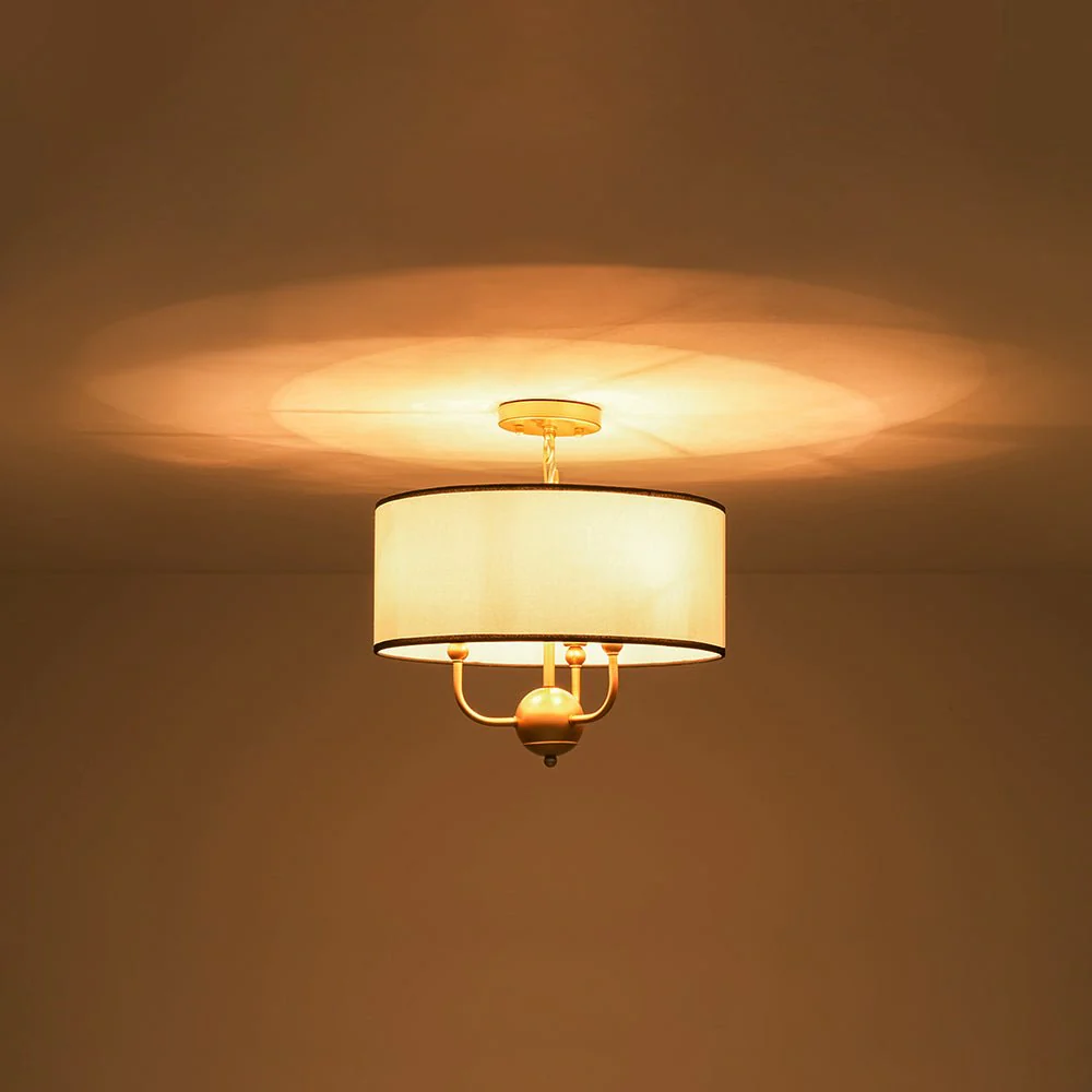 3-Light White Fabric Candle Style Round Drum Cage Pendant - Image 10