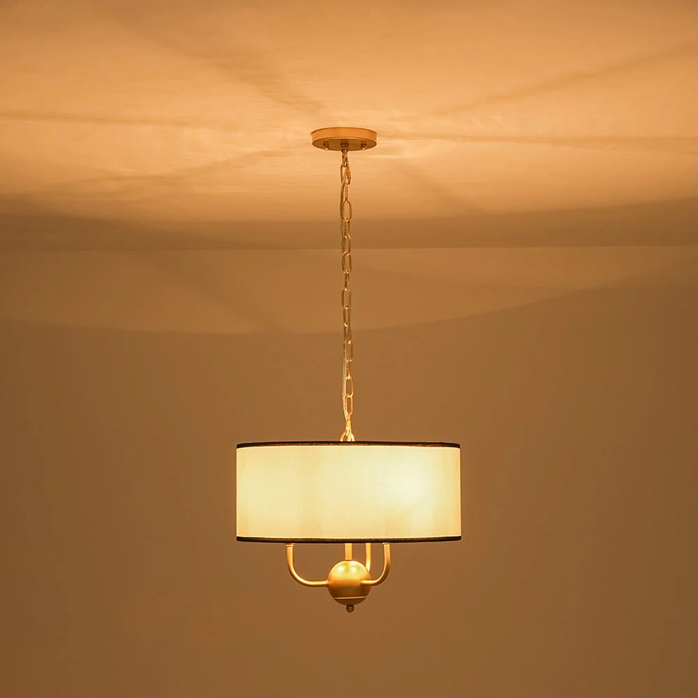 3-Light White Fabric Candle Style Round Drum Cage Pendant - Image 12