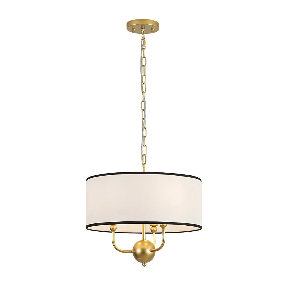 3-Light White Fabric Candle Style Round Drum Cage Pendant - Image 4