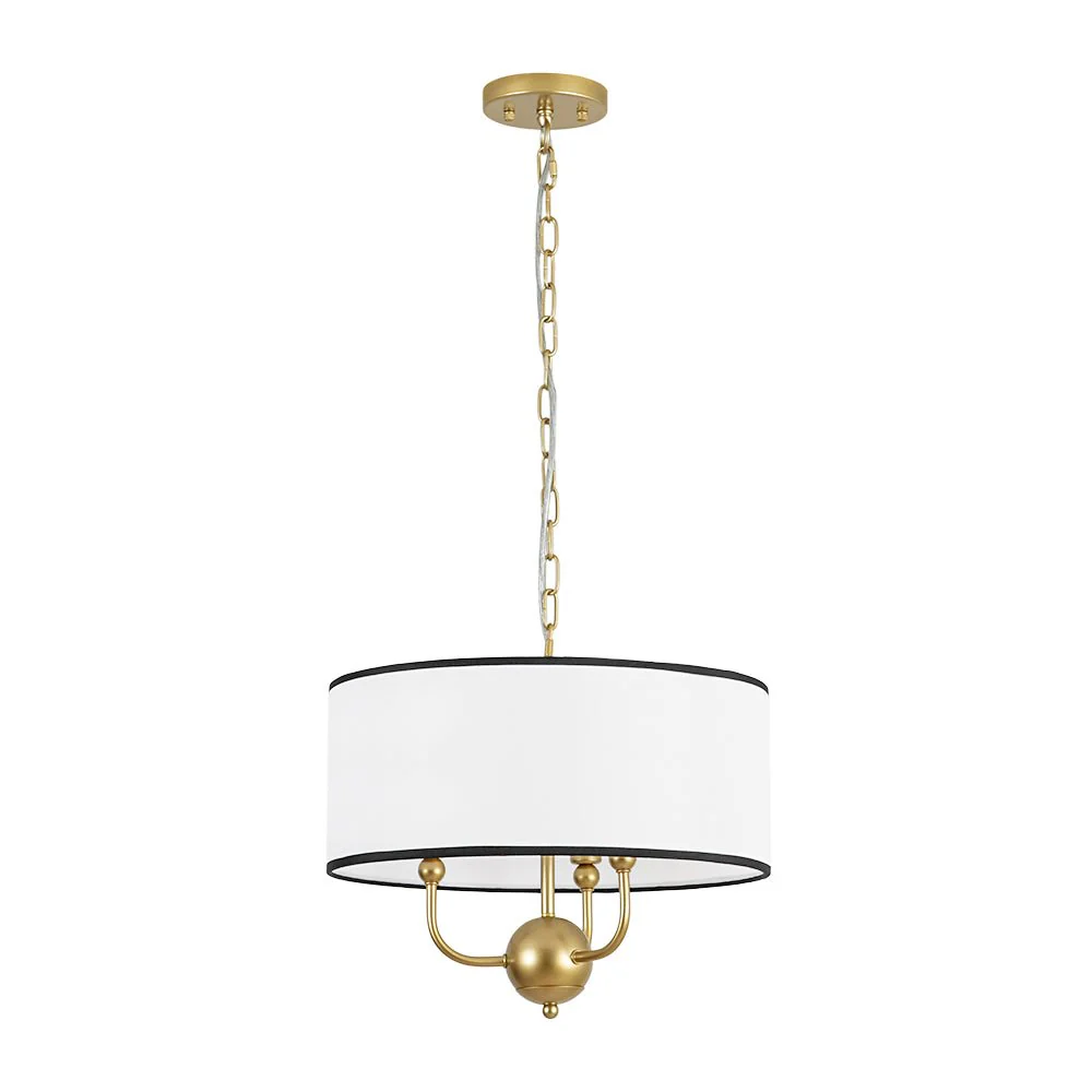 3-Light White Fabric Candle Style Round Drum Cage Pendant - Image 5