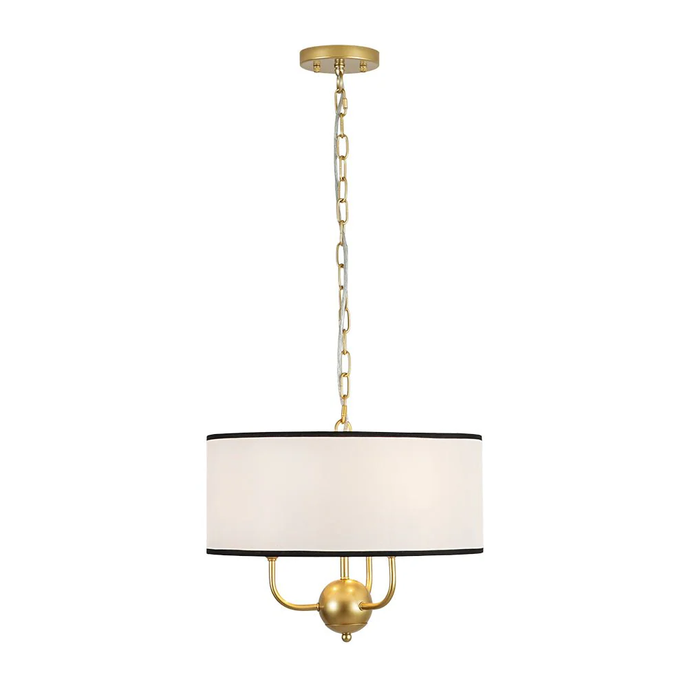 3-Light White Fabric Candle Style Round Drum Cage Pendant - Image 6