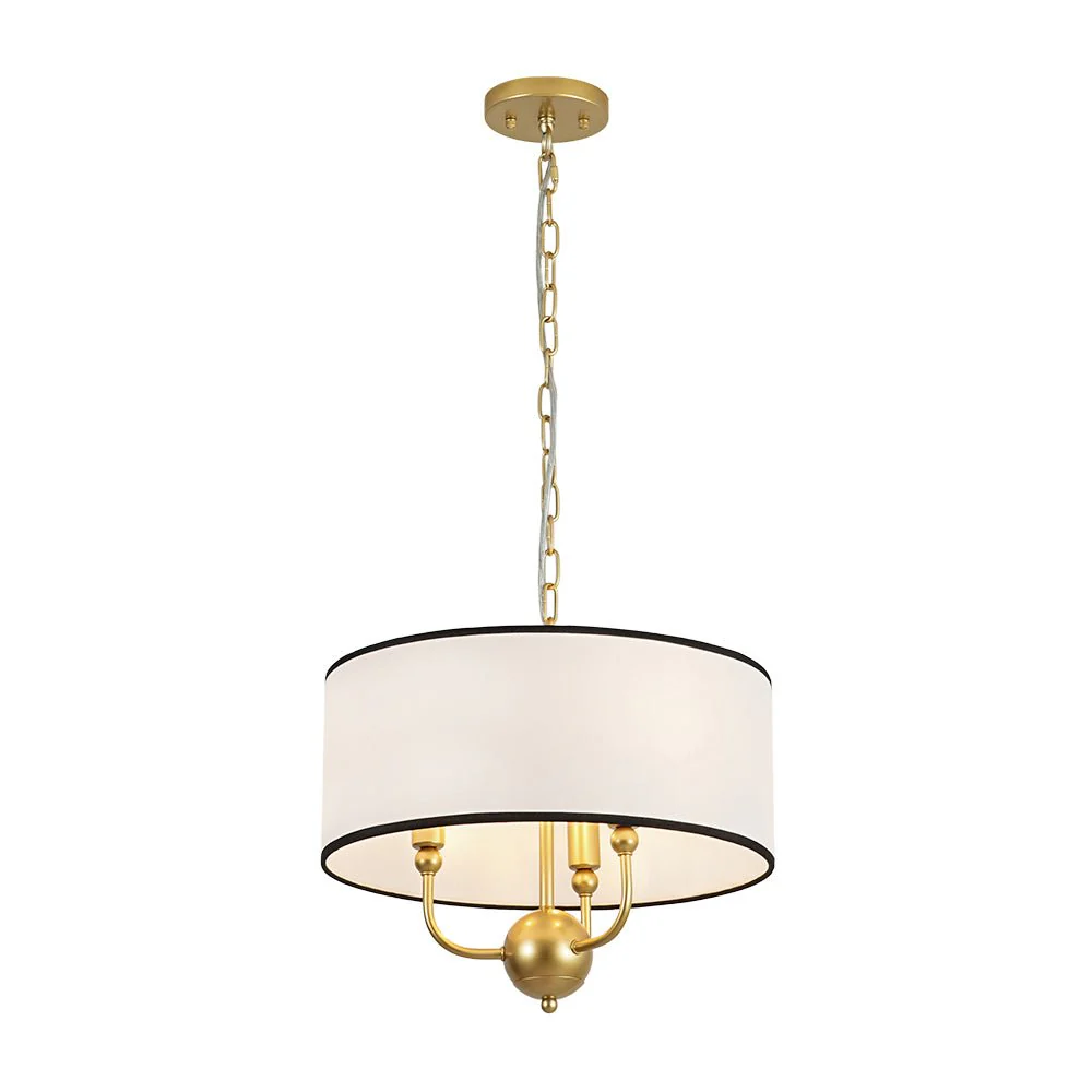 3-Light White Fabric Candle Style Round Drum Cage Pendant - Image 7