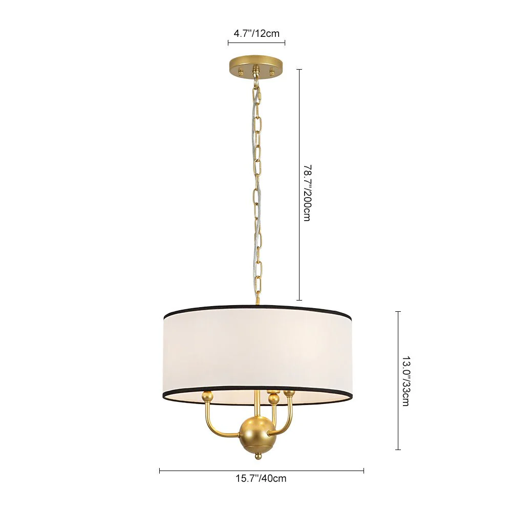 3-Light White Fabric Candle Style Round Drum Cage Pendant - Image 9