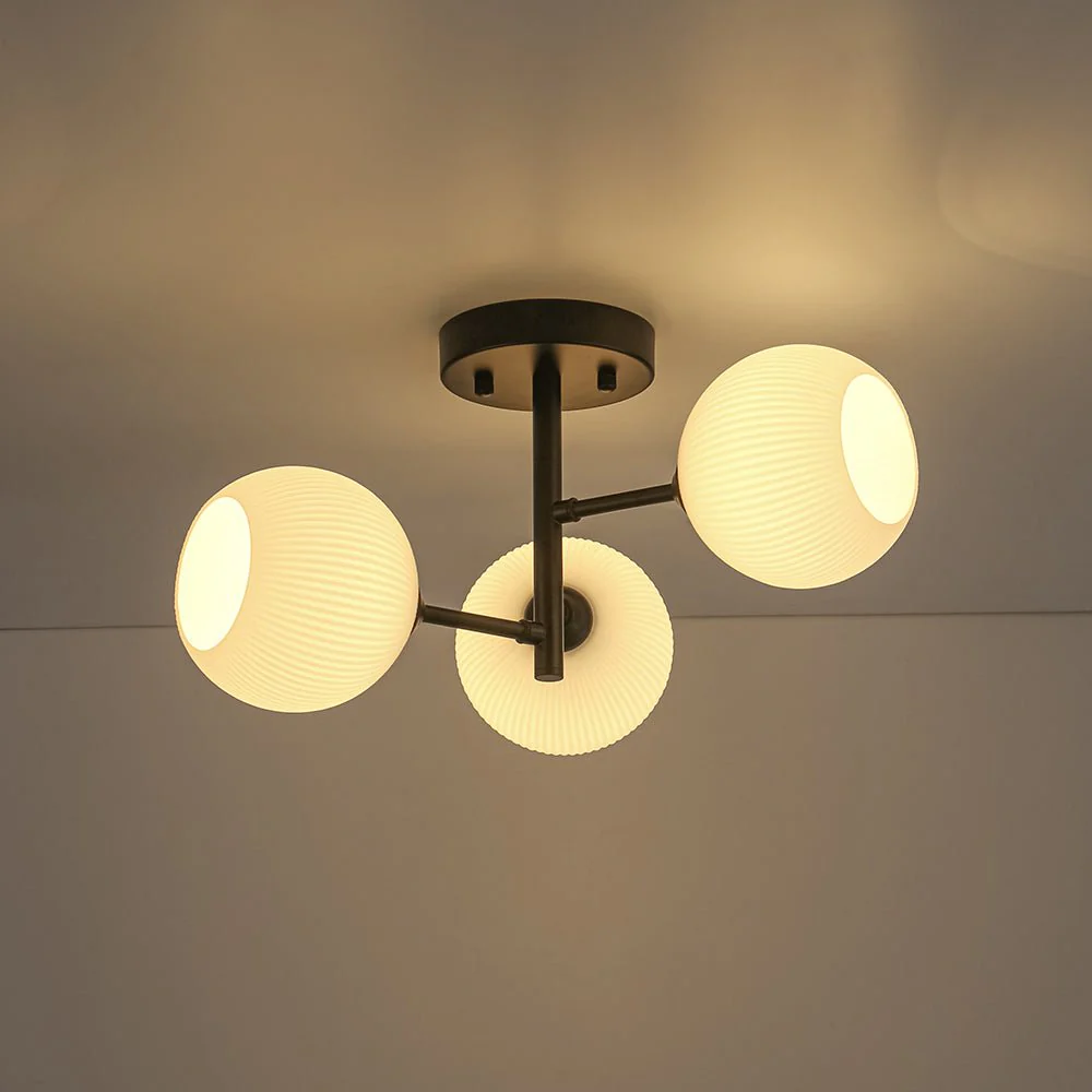 3-Light White Ribbed Glass Tiered Sputnik Semi Flush Mount - Image 10
